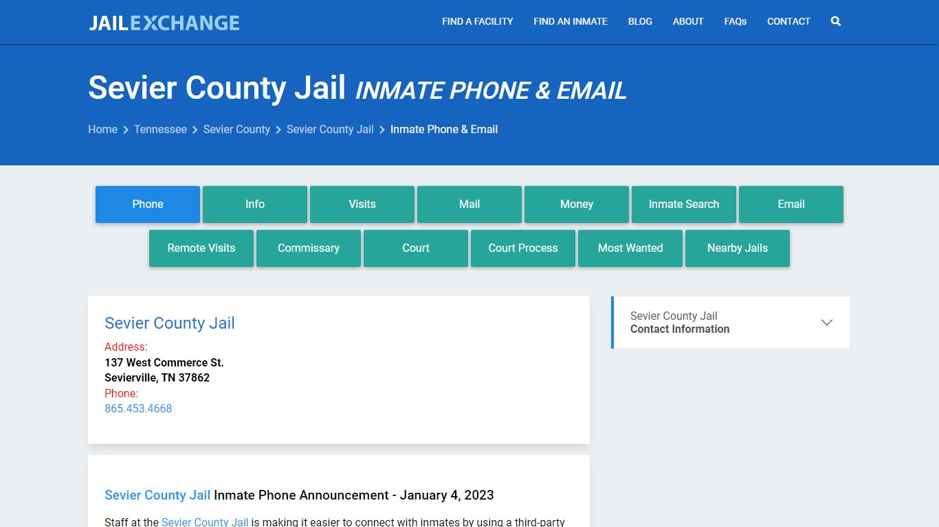 Inmate Phone - Sevier County Jail, TN - Jail Exchange